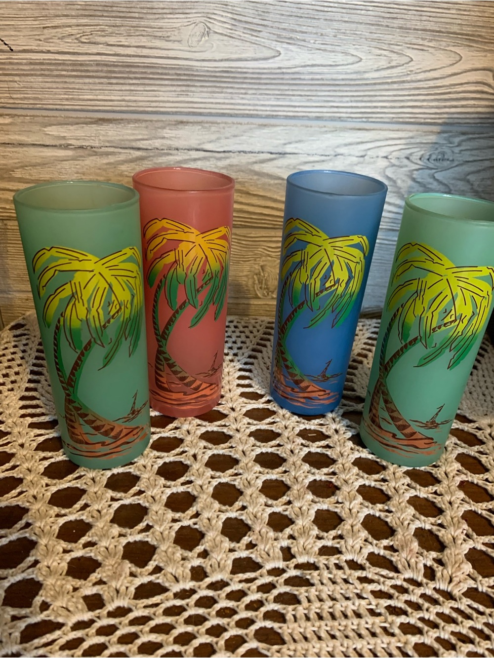 Colorful Palm Tree Frosted Highball Glasses - Set of 4
